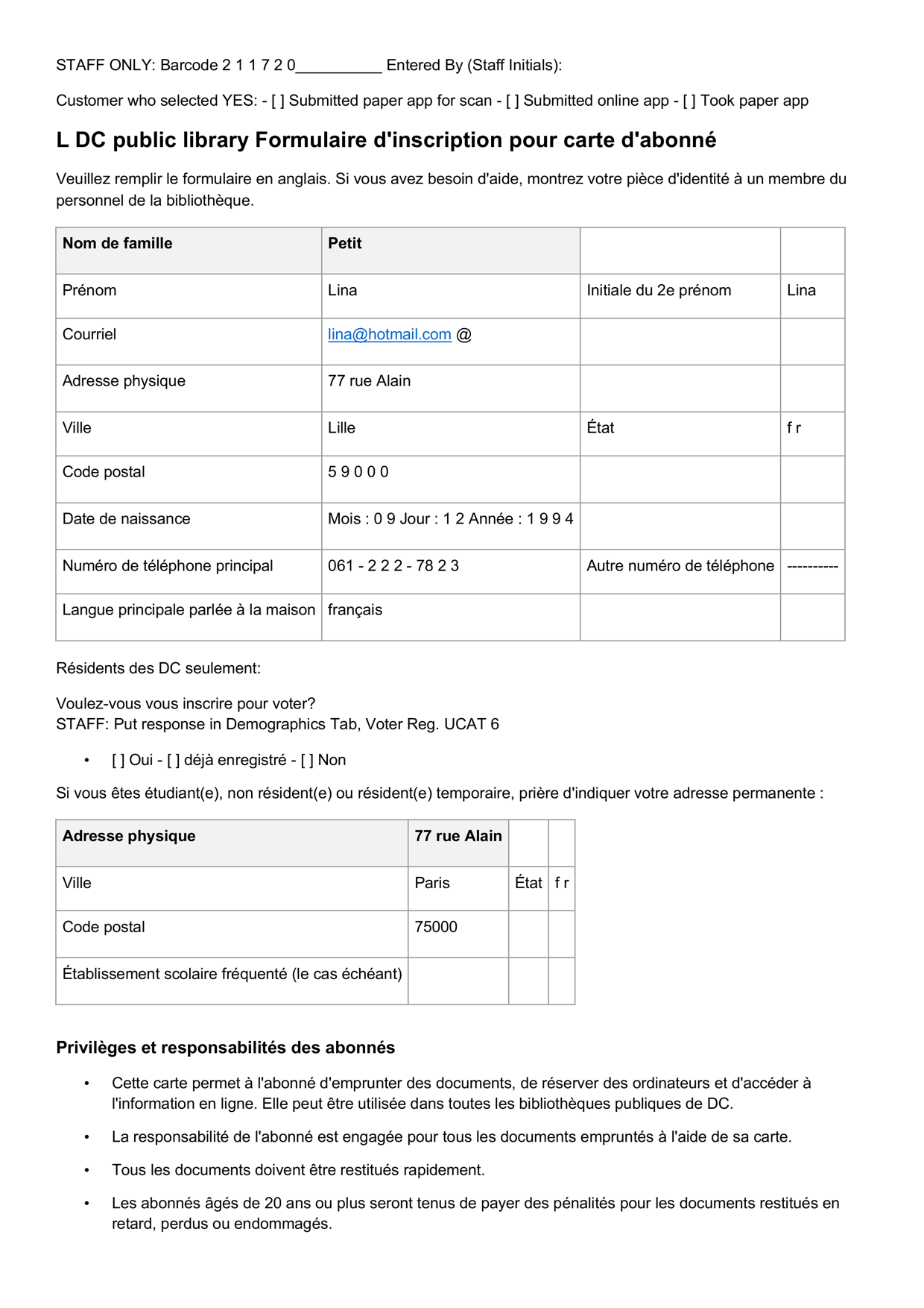 The same form converted by a general AI assistant, with inflated table cells running onto a second page