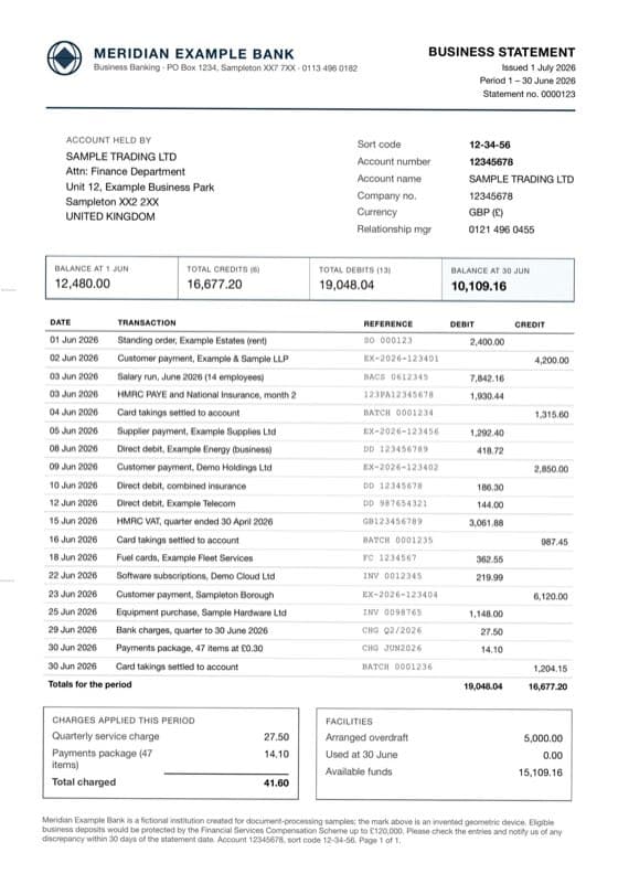 A scanned bank statement